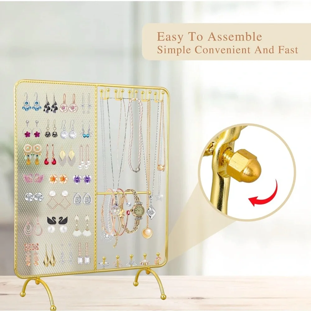 Gold Jewelry Organizer Stand  Hanging Earrings Bracelet Necklaces Ring Watches,